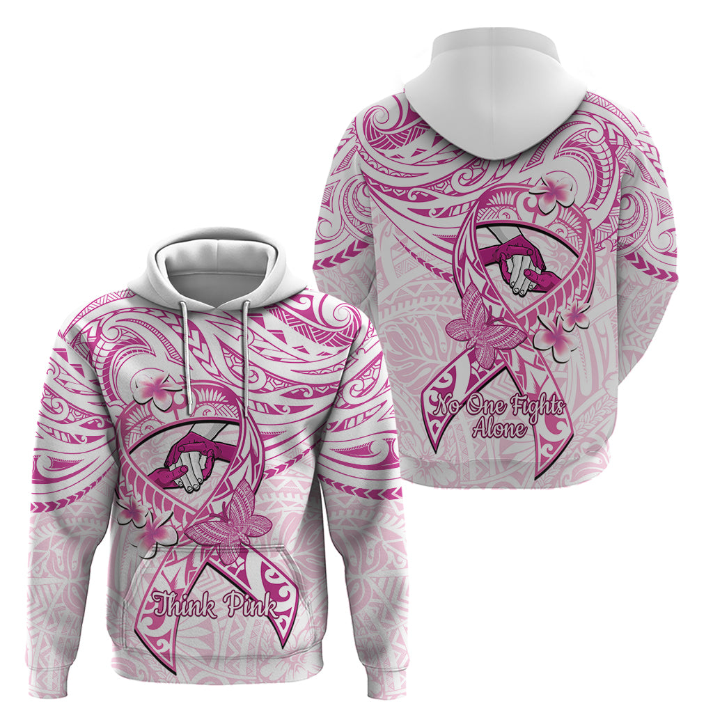 Polynesia Breast Cancer Awareness Zip Hoodie Pink Ribbon No One Fights Alone - White LT14 - Polynesian Pride