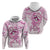 Polynesia Breast Cancer Awareness Zip Hoodie Pink Ribbon No One Fights Alone - White