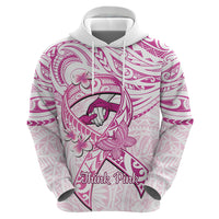 Polynesia Breast Cancer Awareness Zip Hoodie Pink Ribbon No One Fights Alone - White LT14 - Polynesian Pride