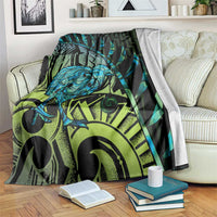 Southland Takehe Pounama Blanket Aotearoa Poutama Paua Shell Fern LT14 Black - Polynesian Pride
