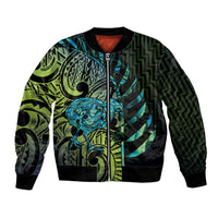 Southland Takehe Pounama Bomber Jacket Aotearoa Poutama Paua Shell Fern LT14 Unisex Black - Polynesian Pride