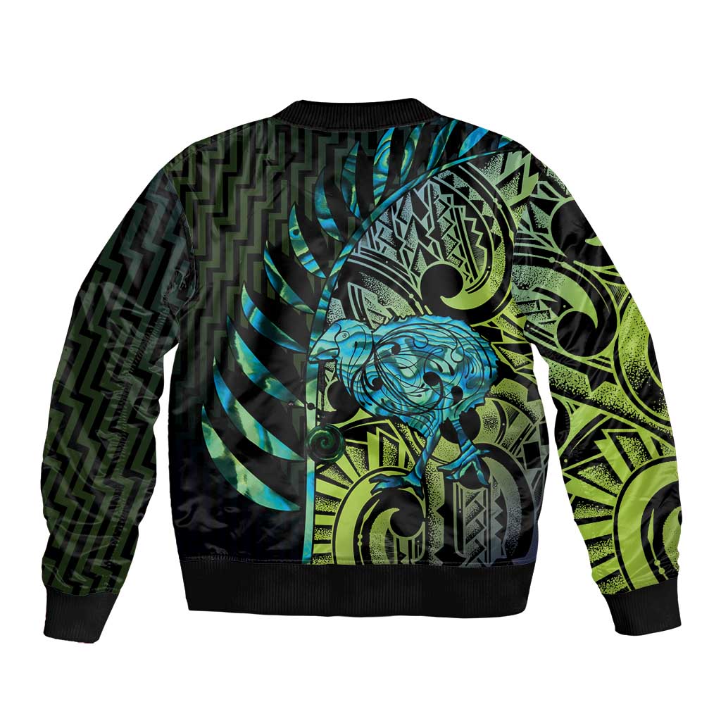 Southland Takehe Pounama Bomber Jacket Aotearoa Poutama Paua Shell Fern LT14 - Polynesian Pride