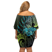 Southland Takehe Pounama Off Shoulder Short Dress Aotearoa Poutama Paua Shell Fern LT14 - Polynesian Pride
