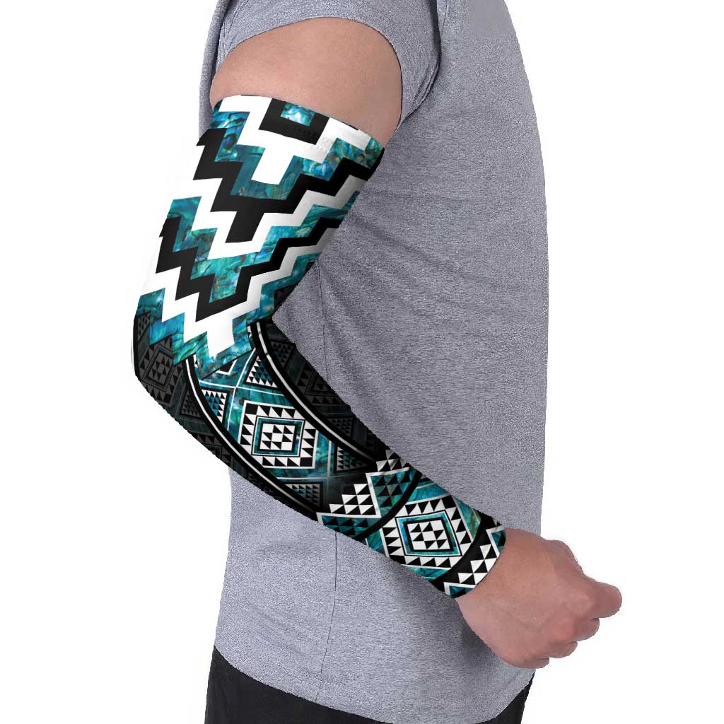 Paua Shell Taniko Pattern Aotearoa Arm Sleeves Niho Taniwha Mix Poutama LT14 - Polynesian Pride