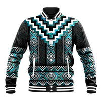 Paua Shell Taniko Pattern Aotearoa Baseball Jacket Niho Taniwha Mix Poutama LT14 Unisex Turquoise - Polynesian Pride