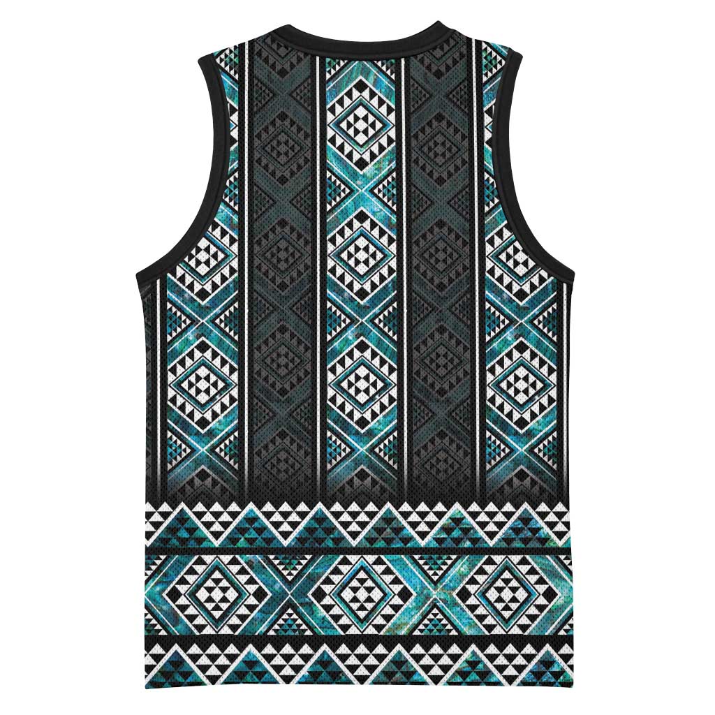 Paua Shell Taniko Pattern Aotearoa Basketball Jersey Niho Taniwha Mix Poutama LT14 - Polynesian Pride