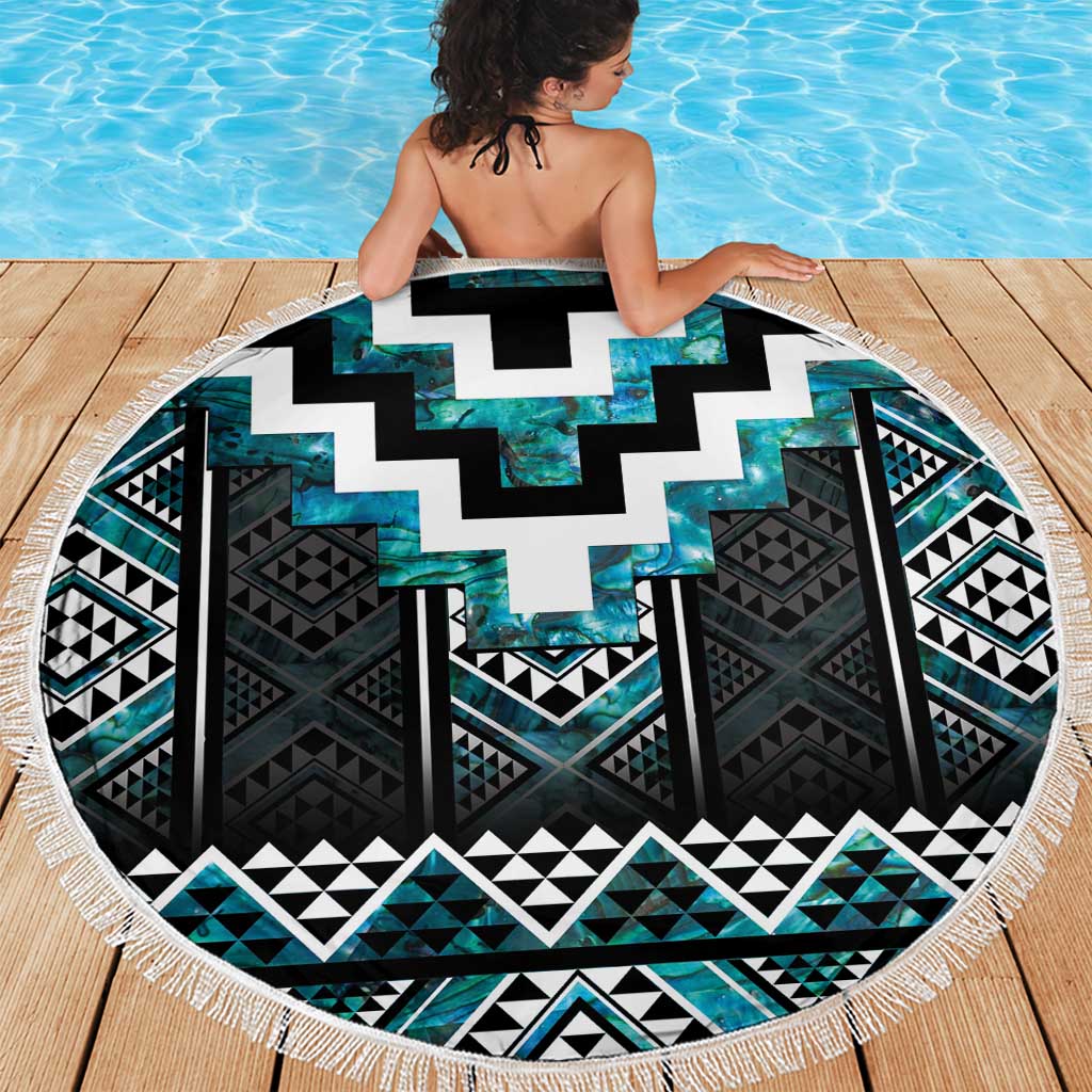Paua Shell Taniko Pattern Aotearoa Beach Blanket Niho Taniwha Mix Poutama LT14 - Polynesian Pride