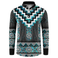 Paua Shell Taniko Pattern Aotearoa Button Sweatshirt Niho Taniwha Mix Poutama LT14 Turquoise - Polynesian Pride