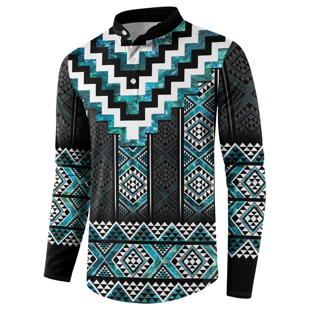 Paua Shell Taniko Pattern Aotearoa Button Sweatshirt Niho Taniwha Mix Poutama LT14 - Polynesian Pride
