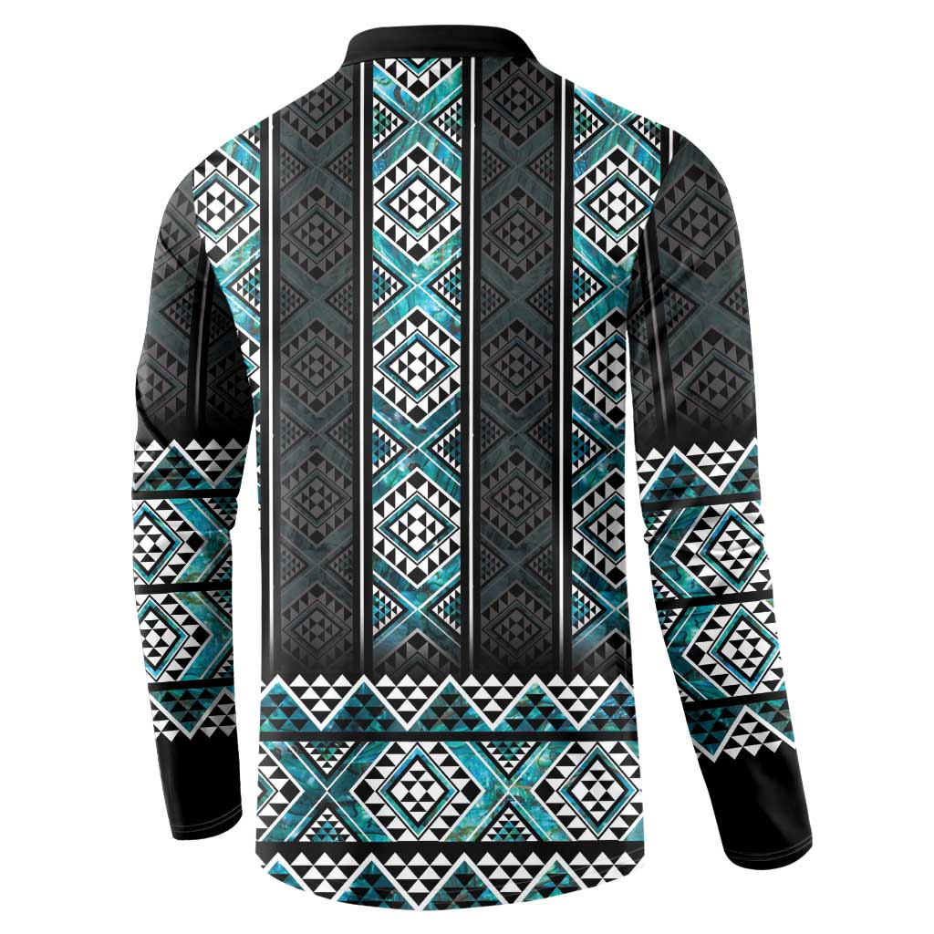Paua Shell Taniko Pattern Aotearoa Button Sweatshirt Niho Taniwha Mix Poutama LT14 - Polynesian Pride