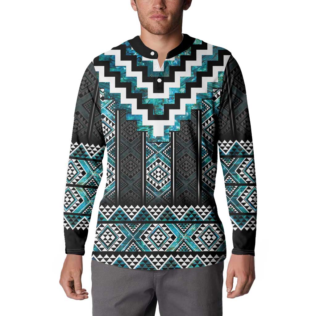 Paua Shell Taniko Pattern Aotearoa Button Sweatshirt Niho Taniwha Mix Poutama LT14 - Polynesian Pride