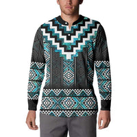 Paua Shell Taniko Pattern Aotearoa Button Sweatshirt Niho Taniwha Mix Poutama LT14 - Polynesian Pride