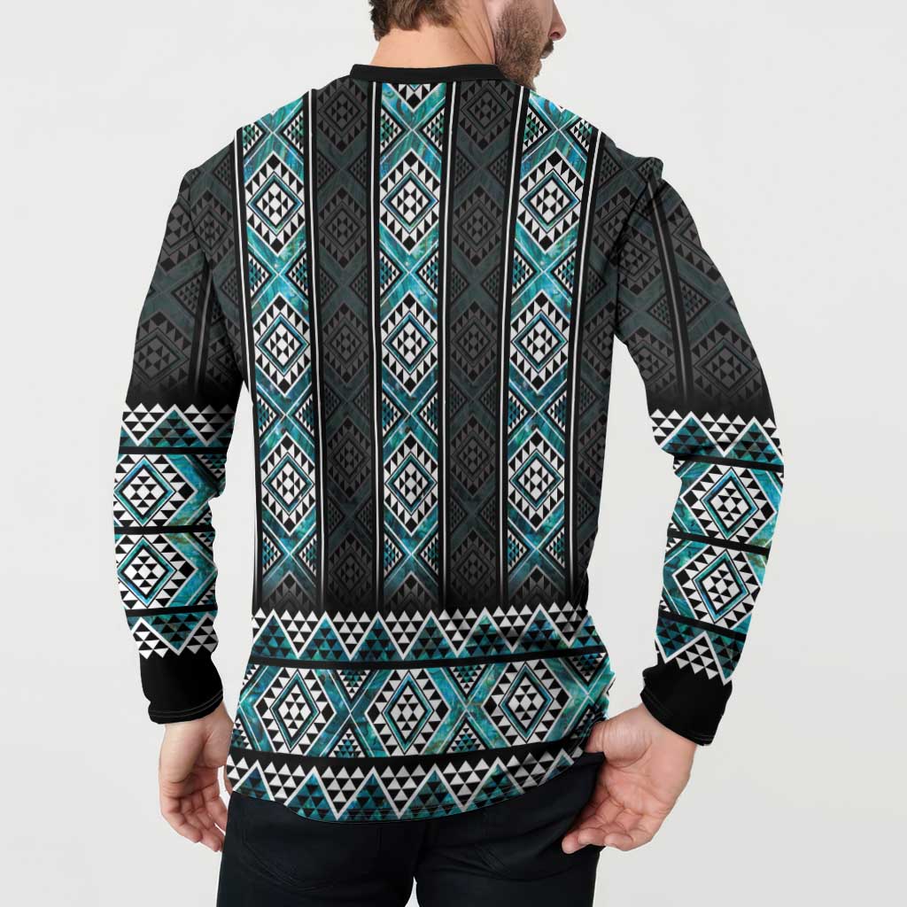 Paua Shell Taniko Pattern Aotearoa Button Sweatshirt Niho Taniwha Mix Poutama LT14 - Polynesian Pride