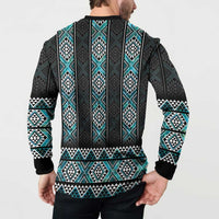 Paua Shell Taniko Pattern Aotearoa Button Sweatshirt Niho Taniwha Mix Poutama LT14 - Polynesian Pride