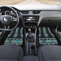 Paua Shell Taniko Pattern Aotearoa Car Mats Niho Taniwha Mix Poutama LT14 Set 2pcs - Front Turquoise - Polynesian Pride