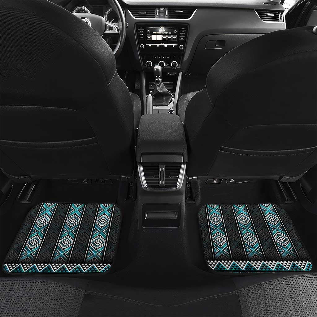 Paua Shell Taniko Pattern Aotearoa Car Mats Niho Taniwha Mix Poutama LT14 Set 2pcs - Back Turquoise - Polynesian Pride