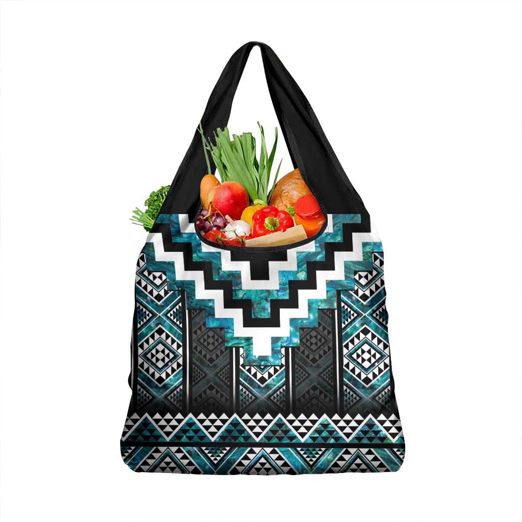 Paua Shell Taniko Pattern Aotearoa Grocery Bag Niho Taniwha Mix Poutama LT14 1-pack One Size Turquoise - Polynesian Pride