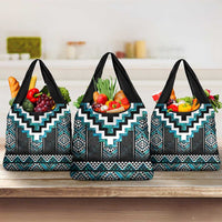 Paua Shell Taniko Pattern Aotearoa Grocery Bag Niho Taniwha Mix Poutama LT14 3-pack One Size Turquoise - Polynesian Pride