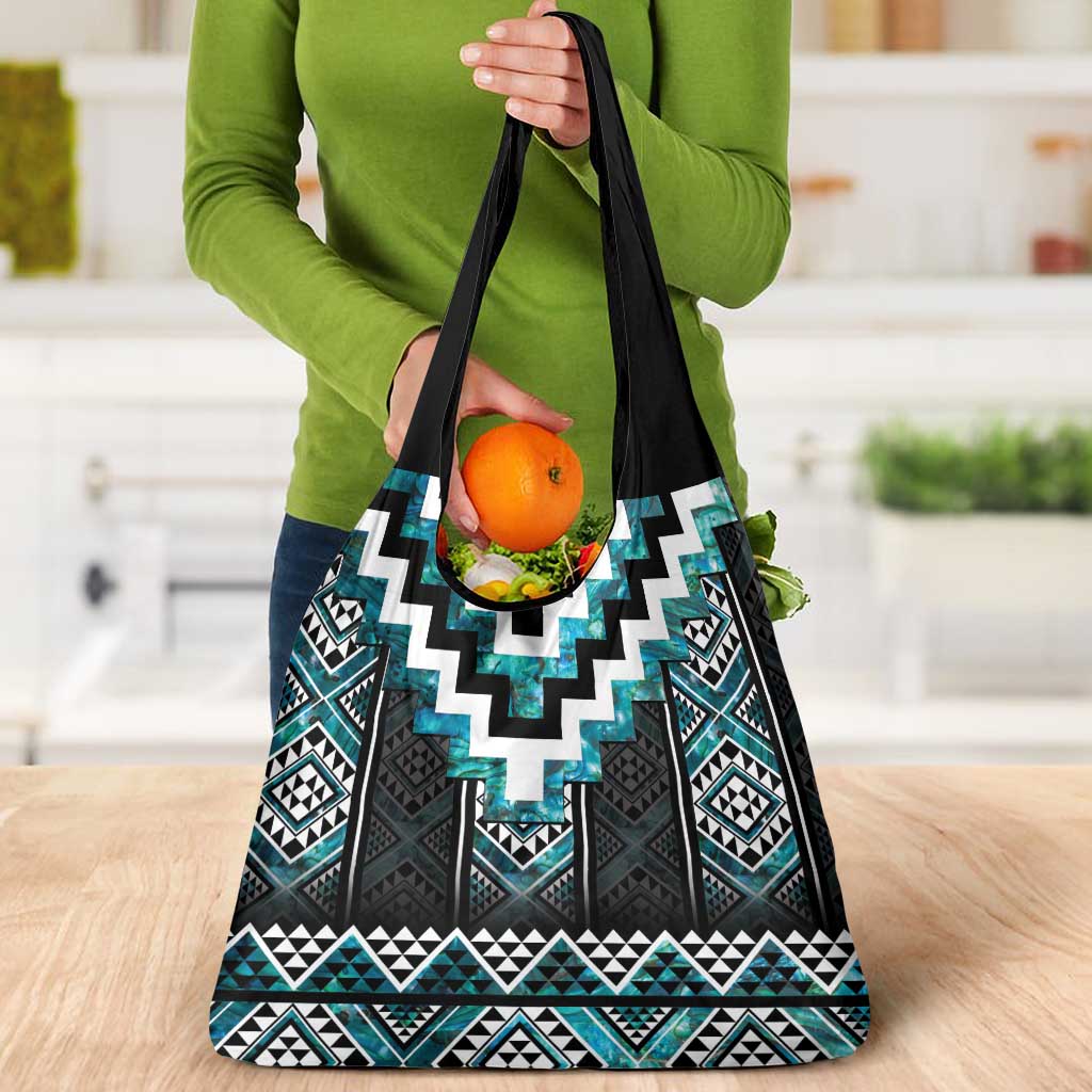 Paua Shell Taniko Pattern Aotearoa Grocery Bag Niho Taniwha Mix Poutama LT14 - Polynesian Pride
