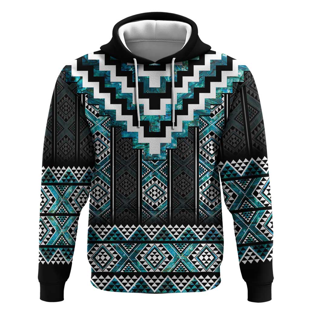 Paua Shell Taniko Pattern Aotearoa Hoodie Niho Taniwha Mix Poutama LT14 Pullover Hoodie Turquoise - Polynesian Pride