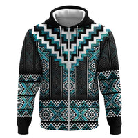 Paua Shell Taniko Pattern Aotearoa Hoodie Niho Taniwha Mix Poutama LT14 Zip Hoodie Turquoise - Polynesian Pride