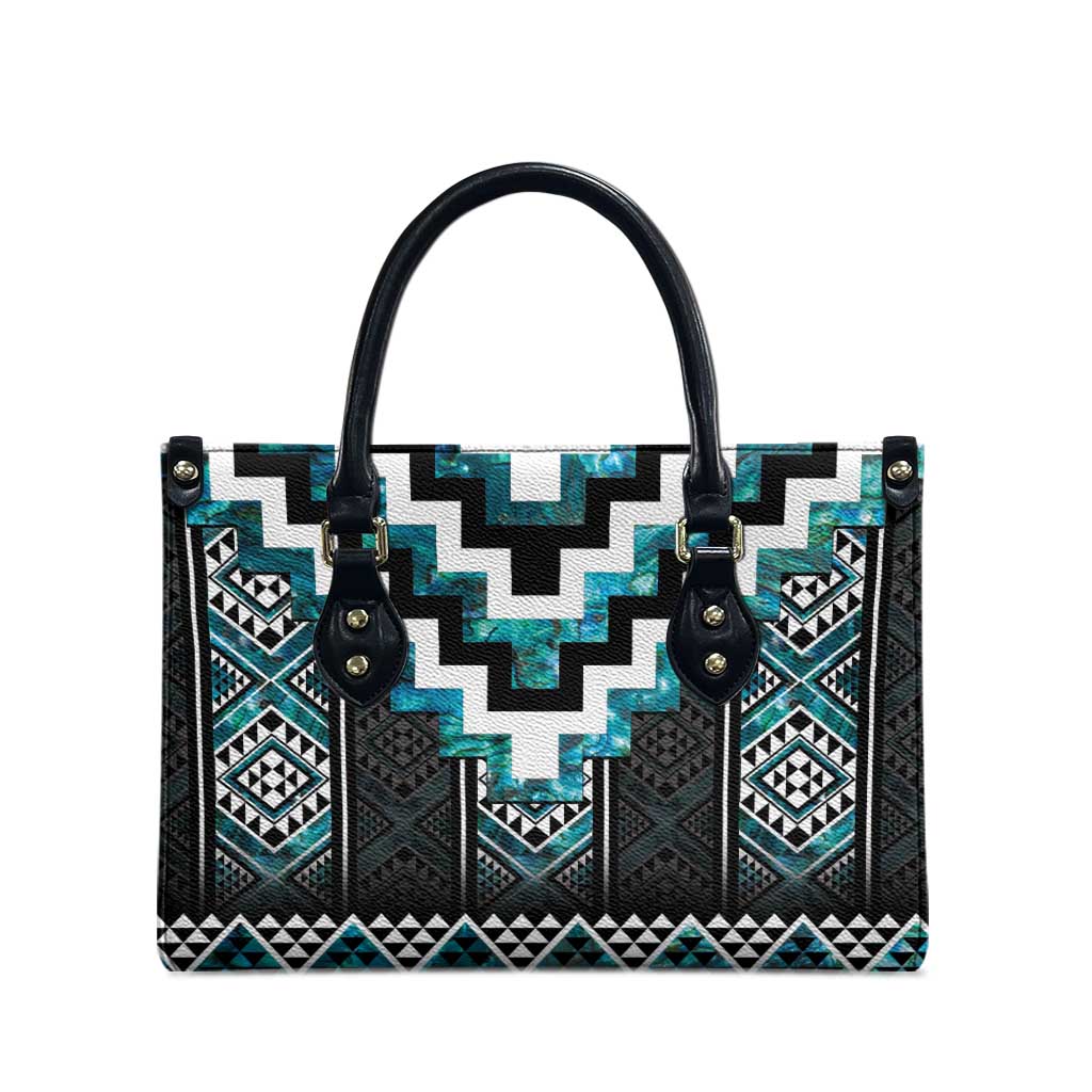 Paua Shell Taniko Pattern Aotearoa Leather Bag Niho Taniwha Mix Poutama LT14 - Polynesian Pride