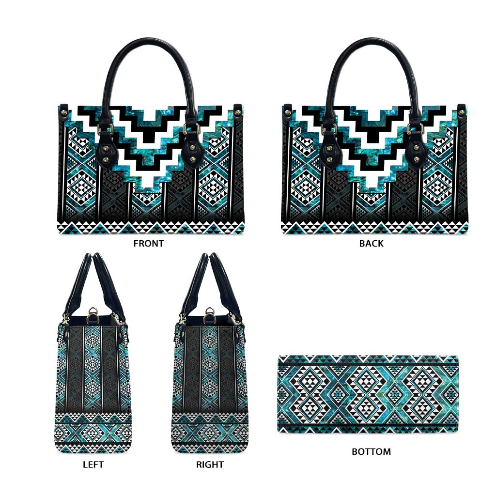 Paua Shell Taniko Pattern Aotearoa Leather Bag Niho Taniwha Mix Poutama LT14 - Polynesian Pride