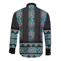 Paua Shell Taniko Pattern Aotearoa Long Sleeve Button Shirt Niho Taniwha Mix Poutama LT14 - Polynesian Pride