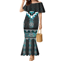 Paua Shell Taniko Pattern Aotearoa Mermaid Dress Niho Taniwha Mix Poutama LT14 Women Turquoise - Polynesian Pride
