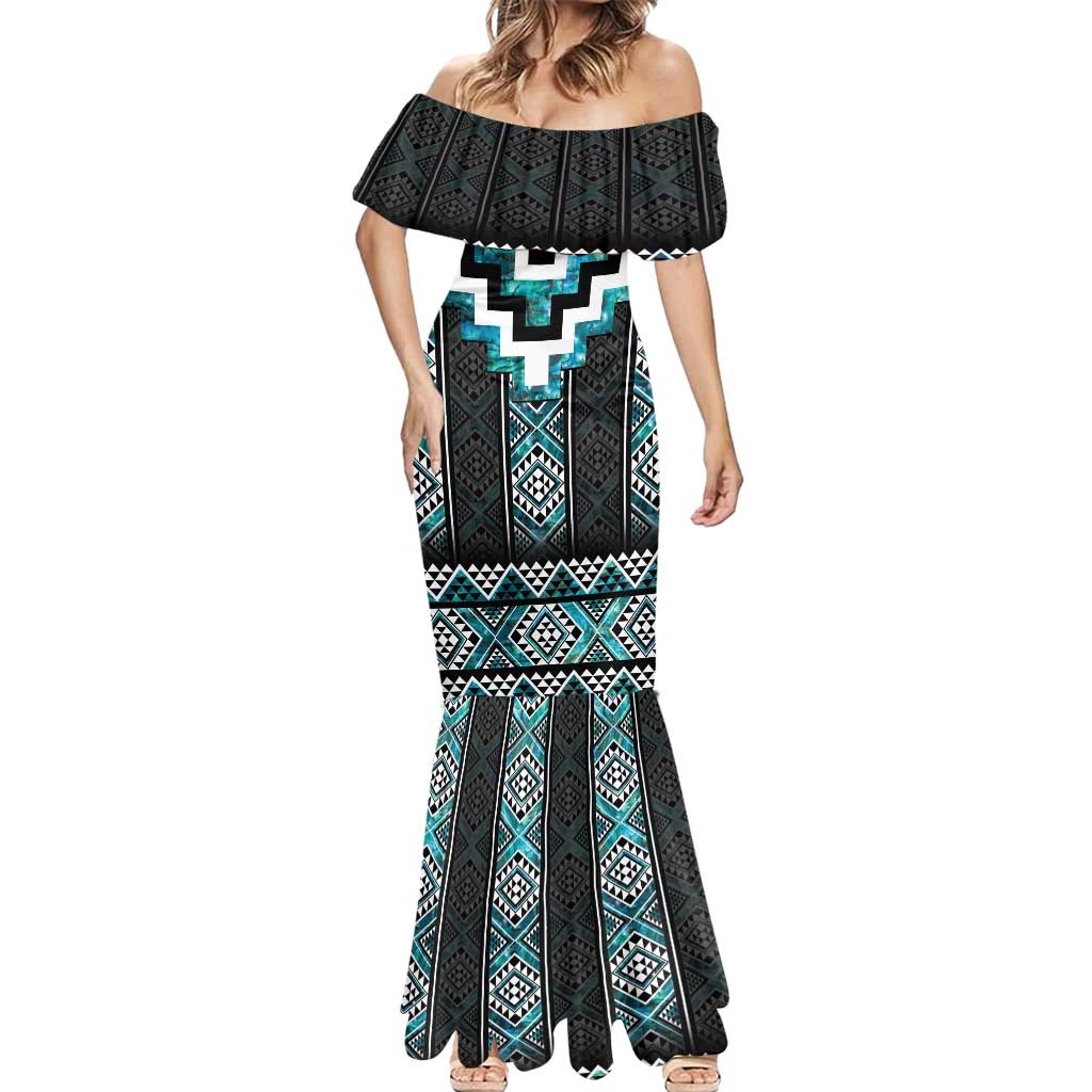 Paua Shell Taniko Pattern Aotearoa Mermaid Dress Niho Taniwha Mix Poutama LT14 - Polynesian Pride