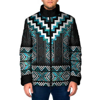 Paua Shell Taniko Pattern Aotearoa Padded Jacket Niho Taniwha Mix Poutama LT14 Men Turquoise - Polynesian Pride