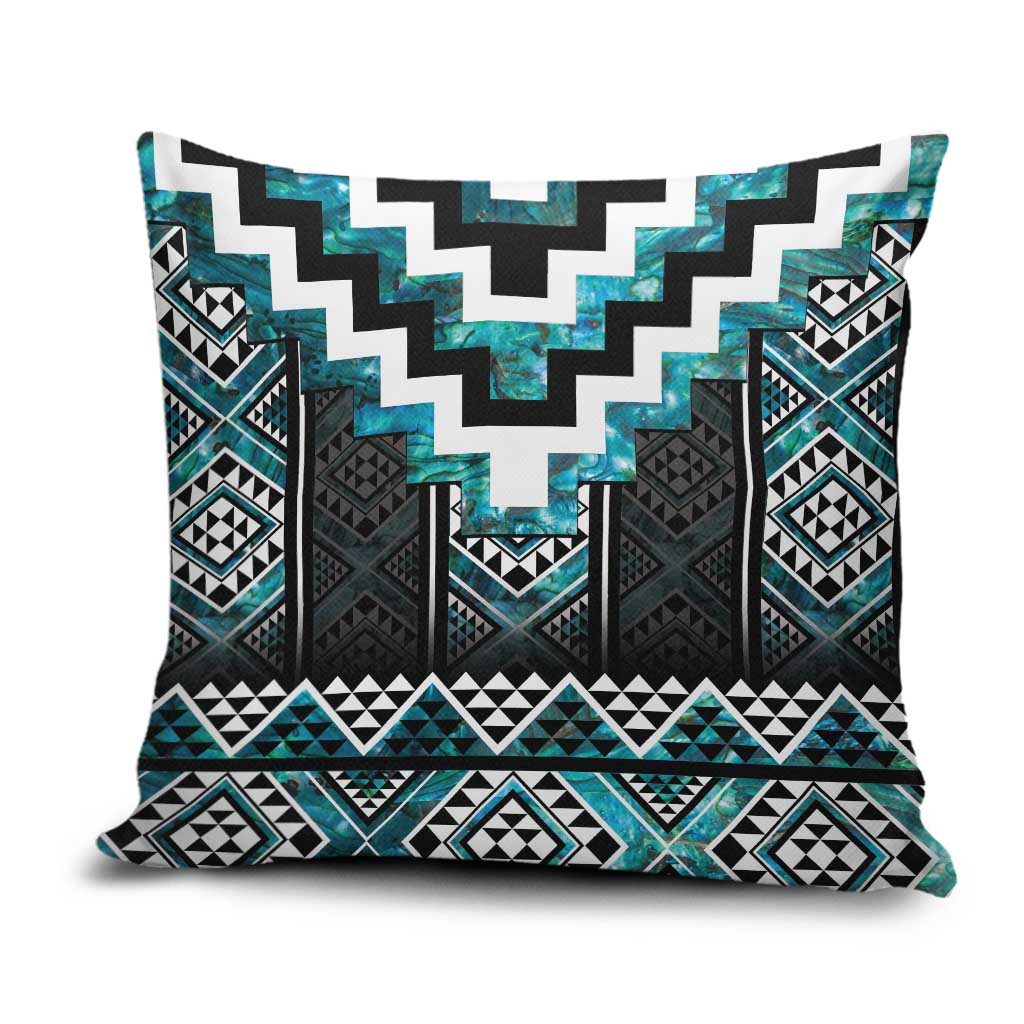 Paua Shell Taniko Pattern Aotearoa Pillow Cover Niho Taniwha Mix Poutama LT14 Turquoise - Polynesian Pride