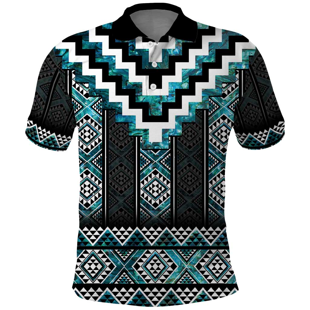 Paua Shell Taniko Pattern Aotearoa Polo Shirt Niho Taniwha Mix Poutama LT14 Turquoise - Polynesian Pride