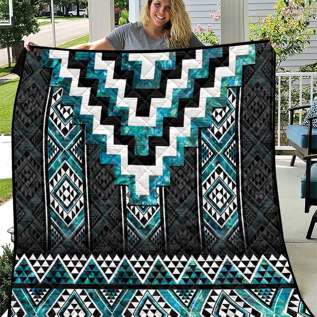 Paua Shell Taniko Pattern Aotearoa Quilt Niho Taniwha Mix Poutama LT14 Turquoise - Polynesian Pride