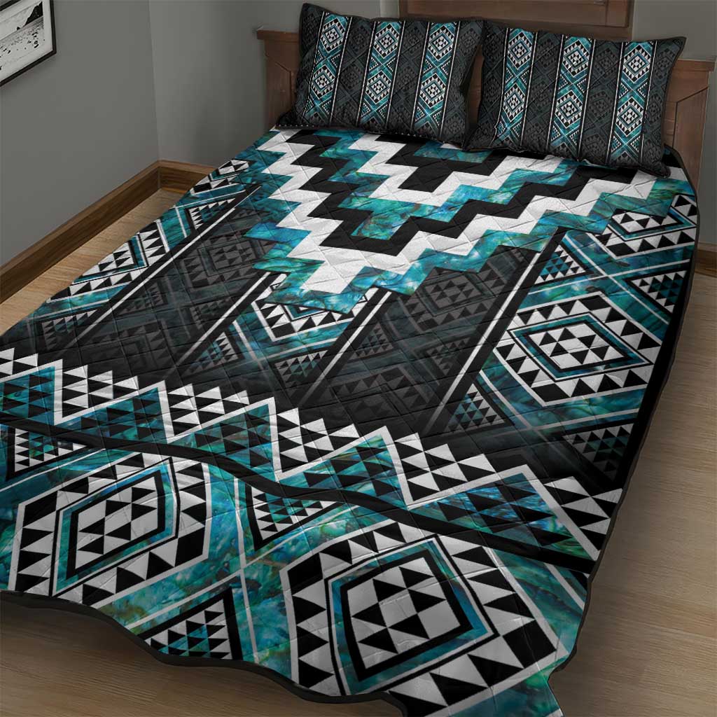 Paua Shell Taniko Pattern Aotearoa Quilt Bed Set Niho Taniwha Mix Poutama LT14 - Polynesian Pride