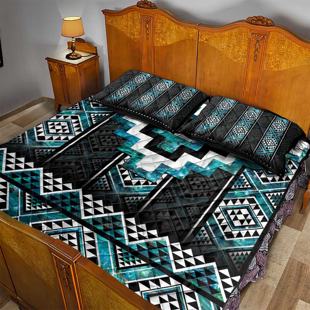 Paua Shell Taniko Pattern Aotearoa Quilt Bed Set Niho Taniwha Mix Poutama LT14 - Polynesian Pride