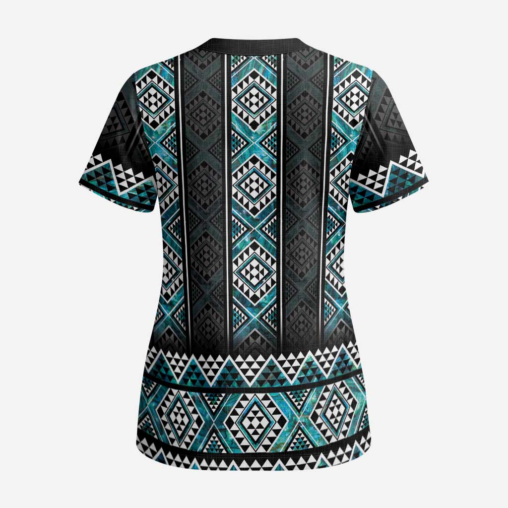 Paua Shell Taniko Pattern Aotearoa Scrub Top Niho Taniwha Mix Poutama LT14 - Polynesian Pride