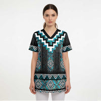 Paua Shell Taniko Pattern Aotearoa Scrub Top Niho Taniwha Mix Poutama LT14 - Polynesian Pride