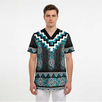 Paua Shell Taniko Pattern Aotearoa Scrub Top Niho Taniwha Mix Poutama LT14 - Polynesian Pride