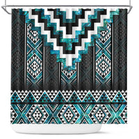 Paua Shell Taniko Pattern Aotearoa Shower Curtain Niho Taniwha Mix Poutama LT14 Turquoise - Polynesian Pride