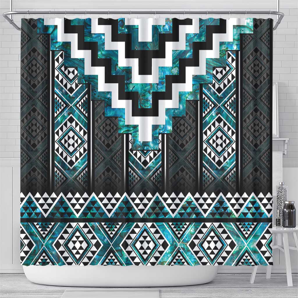 Paua Shell Taniko Pattern Aotearoa Shower Curtain Niho Taniwha Mix Poutama LT14 - Polynesian Pride