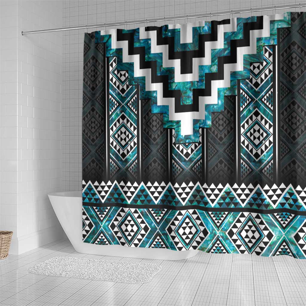 Paua Shell Taniko Pattern Aotearoa Shower Curtain Niho Taniwha Mix Poutama LT14 - Polynesian Pride