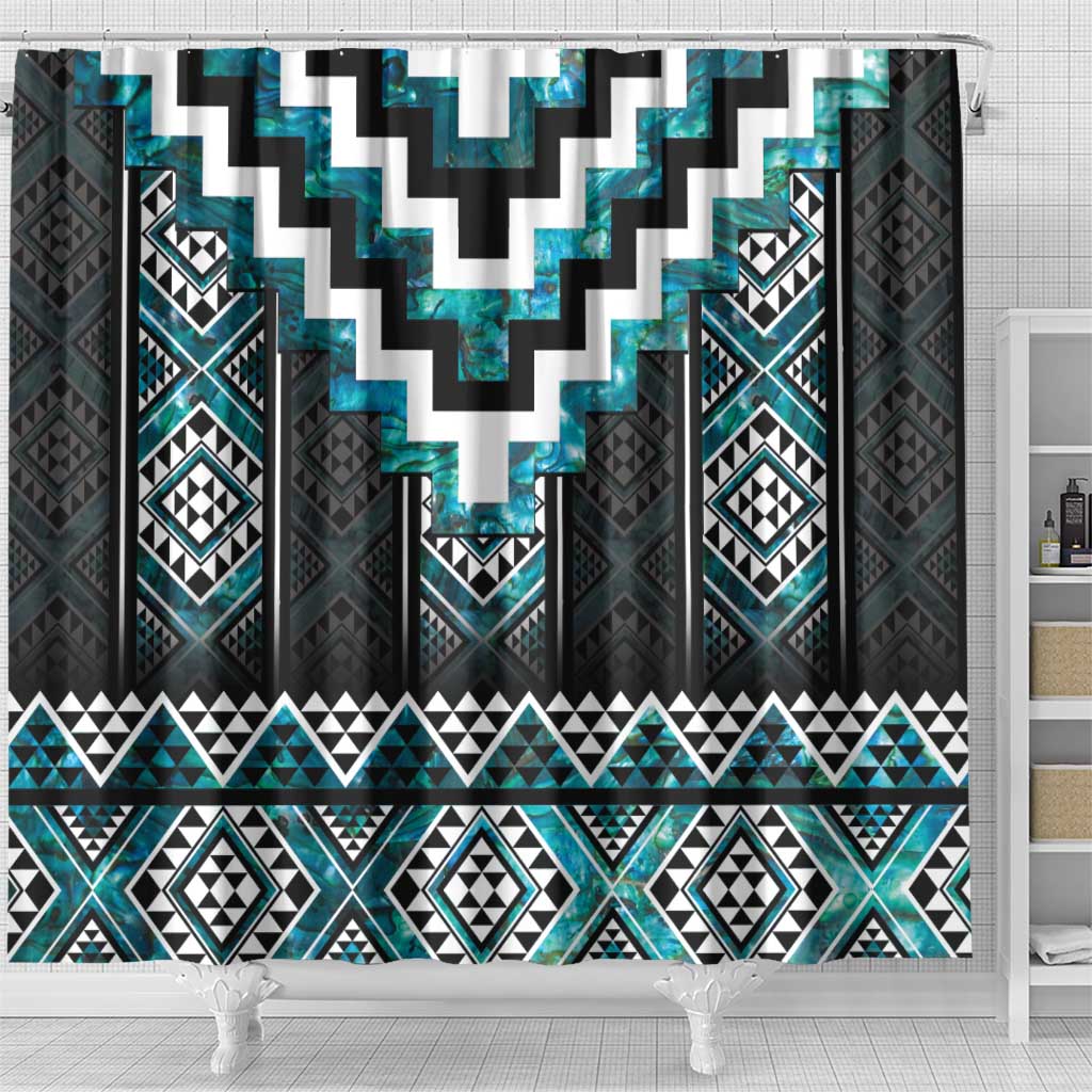 Paua Shell Taniko Pattern Aotearoa Shower Curtain Niho Taniwha Mix Poutama LT14 - Polynesian Pride