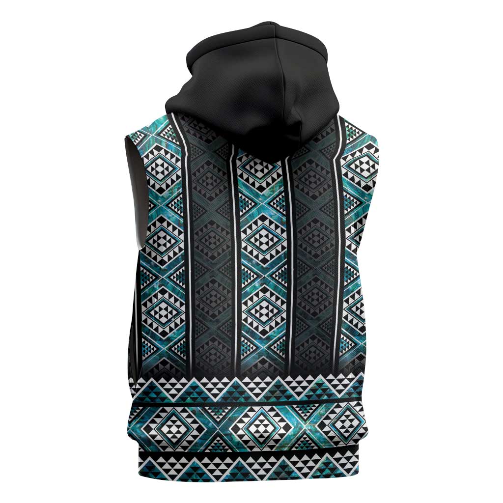 Paua Shell Taniko Pattern Aotearoa Sleeveless Hoodie Niho Taniwha Mix Poutama LT14 - Polynesian Pride