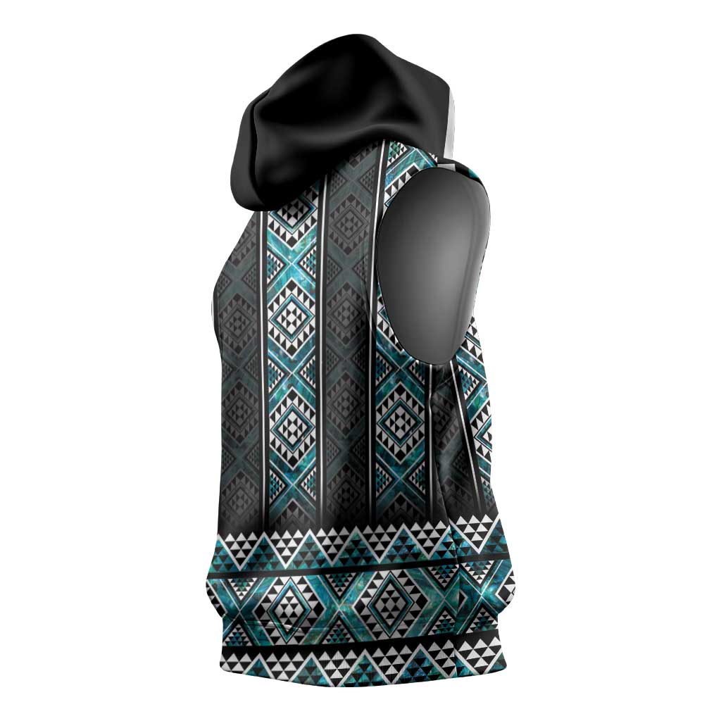 Paua Shell Taniko Pattern Aotearoa Sleeveless Hoodie Niho Taniwha Mix Poutama LT14 - Polynesian Pride