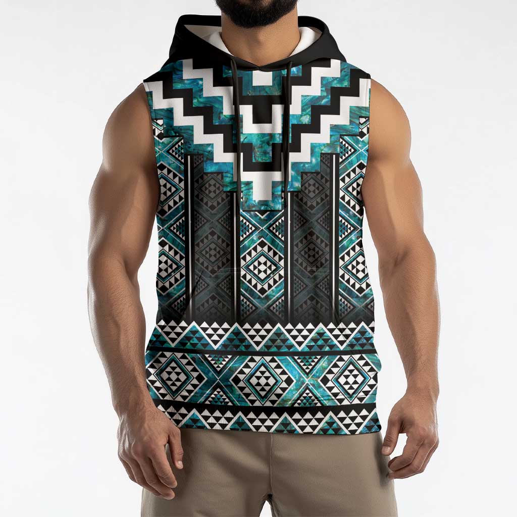 Paua Shell Taniko Pattern Aotearoa Sleeveless Hoodie Niho Taniwha Mix Poutama LT14 - Polynesian Pride