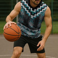 Paua Shell Taniko Pattern Aotearoa Sleeveless Hoodie Niho Taniwha Mix Poutama LT14 - Polynesian Pride