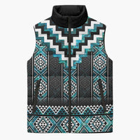 Paua Shell Taniko Pattern Aotearoa Sleeveless Puffer Jacket Niho Taniwha Mix Poutama LT14 Unisex Turquoise - Polynesian Pride
