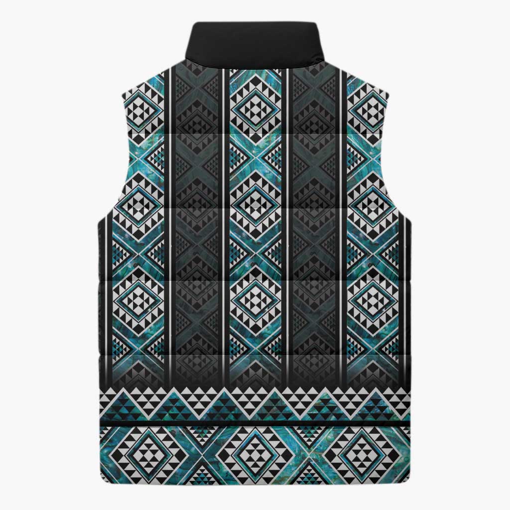 Paua Shell Taniko Pattern Aotearoa Sleeveless Puffer Jacket Niho Taniwha Mix Poutama LT14 - Polynesian Pride