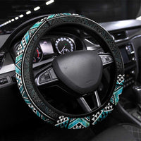 Paua Shell Taniko Pattern Aotearoa Steering Wheel Cover Niho Taniwha Mix Poutama LT14 Universal Fit Turquoise - Polynesian Pride